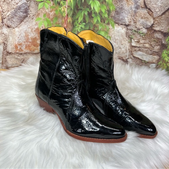 FREE PEOPLE Black Patent Leather Western Ankle Boots, 37 - Picture 7 of 13